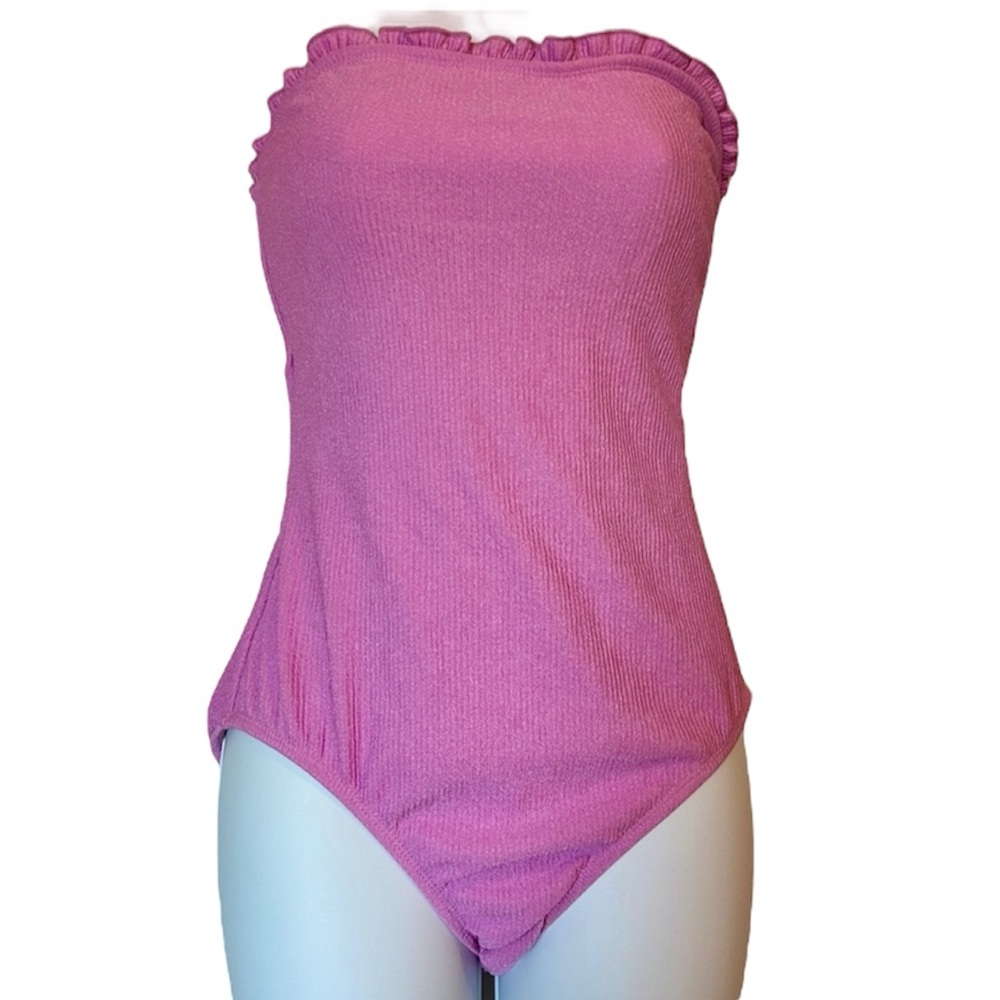 No Boundaries Lavender Pink Strapless Ruffle Trim Swimsuit Size 7/9 Medium